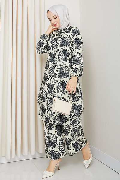 Bestenur Telya Woven Viscose Double Set 1578 - Μαύρο