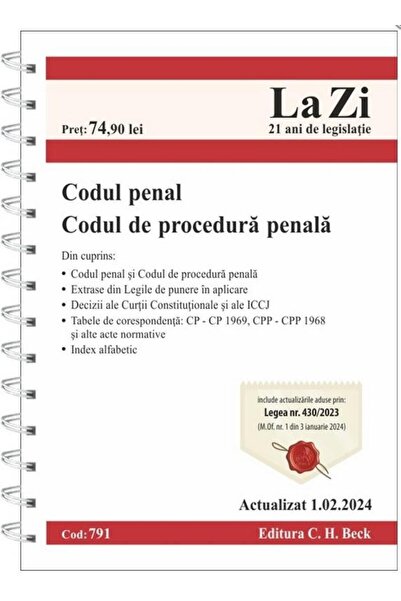 Editura CH Beck Codul penal si Codul de procedura penala. Cod 791.