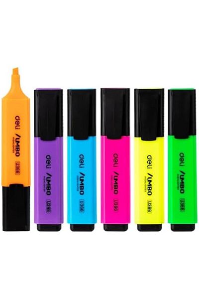 Deli Jumbo Highlighter Set Chisel tip: 1~5mm Assorted 6 pcs