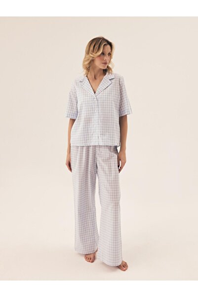 ESOTIQ Set pijama pentru femei, format din 2 piese, cămașă cu nasturi și pant...