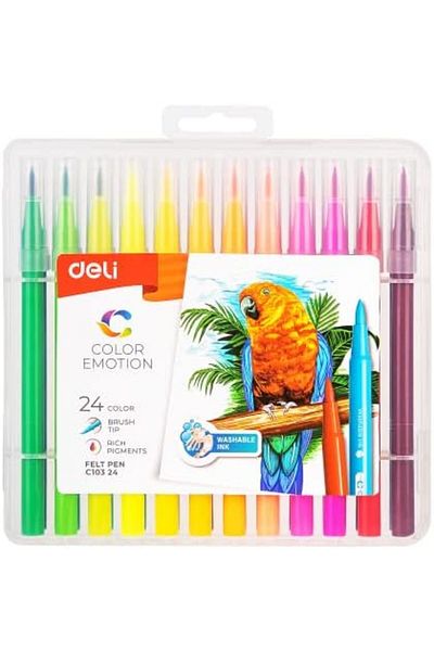 Deli EC10324 قلم حبر جاف ملون قابل للغسل، 24 قطعة، مقاس رأس 1.0 مم