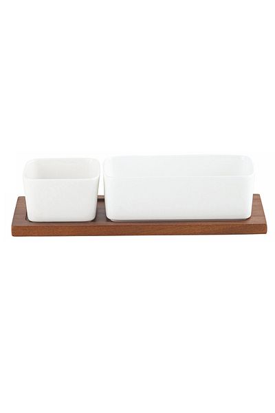 Shallow By Styli Shallow Acacia Wood Porcelain 2 Pieces Serving Set 29cm
