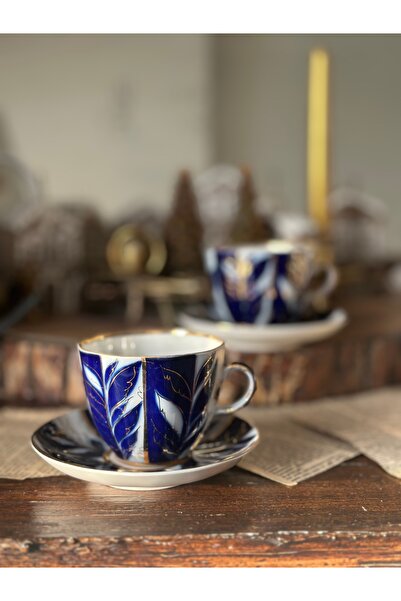 LOMONOSOV Imperial porselen Antika Rus Kobalt Mavi Beyaz Altın Double Kahve F...