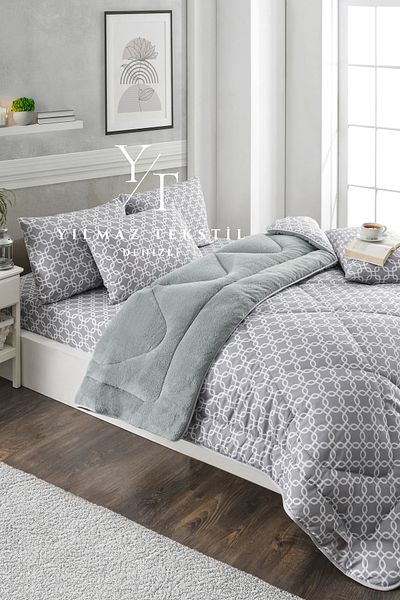 ChicMaison Double Fluffy Sleeping Set |   Elastic Sheet |   Dowry Set |   Dowry Team |   Gray Chain