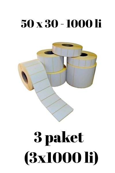 Sırımsı Kraf -3 Pack- Eco Thermal Barcode Roll Label (40 Pack) 50X30Mm (1000 Li)