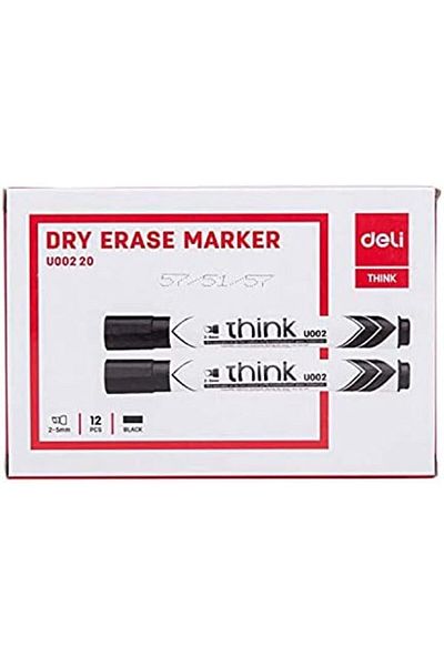 Deli Think 2-5mm Chisel Tip Dry Erase Markers 1x12Piece, Black