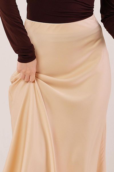 ZAGA Prime    Bell Cut Midi Cream Satin Skirt