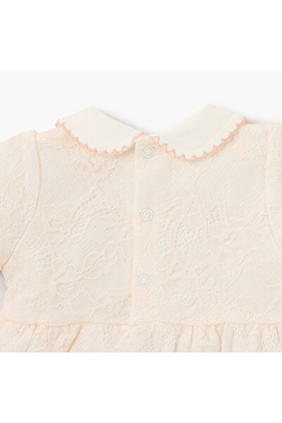 giggles Lace Detail Dress with Peter Pan Collar and Short Sleeves