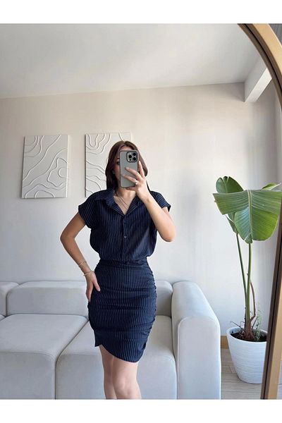 Zoom Butik Double shirt dress - navy blue