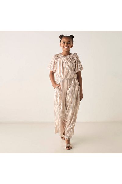 Juniors Textured Jumpsuit with Bow Detail