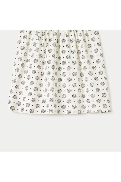 Juniors Printed A-line Dress with Cap Sleeves and Bow Detail