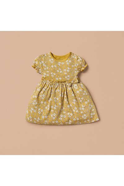 Juniors All-Over Floral Print A-Line Dress with Bow Detail