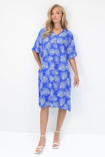 VAGGON Φόρεμα Saks Blue Polo με κοντό μανίκι με μοτίβο διπλής τσέπης υφαντό βισκόζη