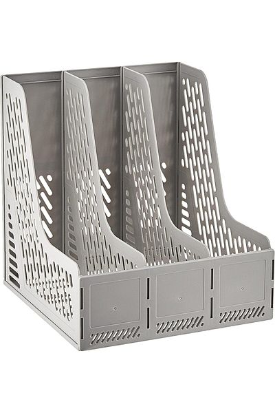 Deli 9845 3 Compartment Magazine Holder, Grey