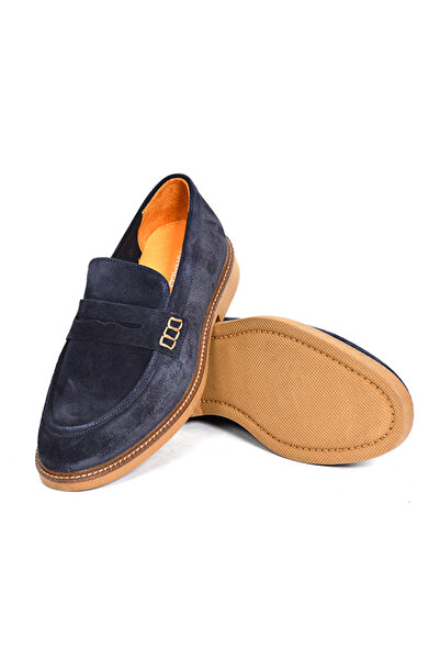 Tuna Hakiki Süet Deri Lacivert Loafer Erkek Ayakkabı - 242023