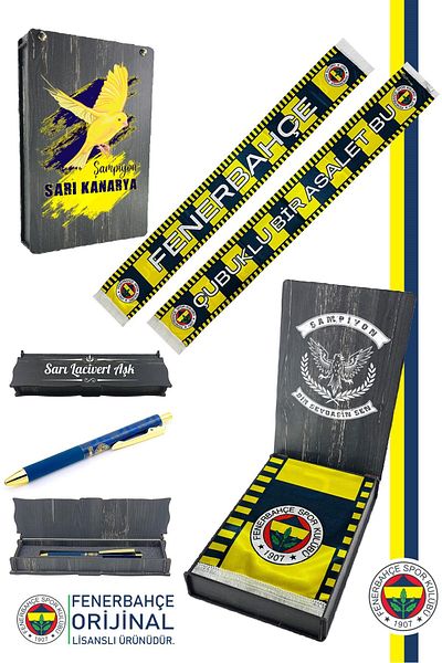 Fenerbahçe Original Licensed a Nobility with a Stick Shawl Scarf and Hybrid Ballpoint Pen Set with Wooden Box