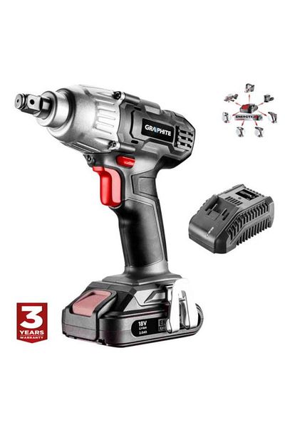 graphite Impact screwdriver, with 2 Ah battery, 18 V Li-ion charger, 180 Nm, 1/2&#8243;, G