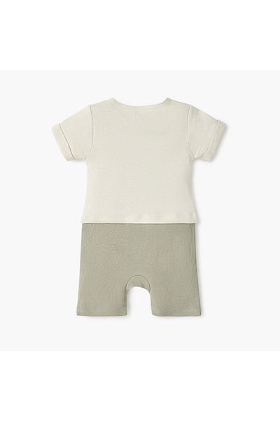 Juniors Printed Romper with Short Sleeves and Button Closure