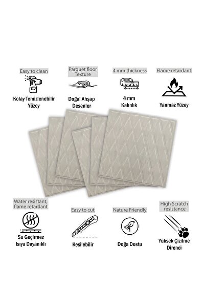 TİNK 3 Boyutlu Duvar Paneli Kabartmalı Baklava Desen Pvc 41x41 cm/ 6 Adet /1 m² Beyaz Huş