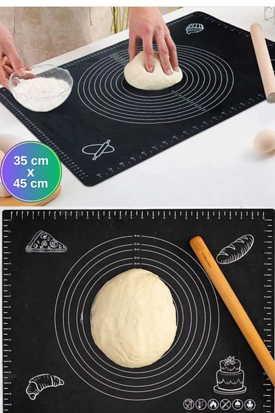 WAPPA Black Silicone Dough Rolling Mat with Scale Dough Rolling Mat 35X45Cm