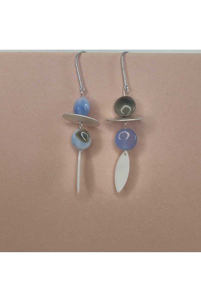 Ivory Pearl Natural Blue Stone Pearl Dangle Earrings