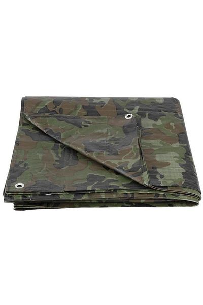 Strend Pro Waterproof tarpaulin with rings, 3.9&#215;4.9 m, PE, 80 g/m2, camouflage, 20 m2