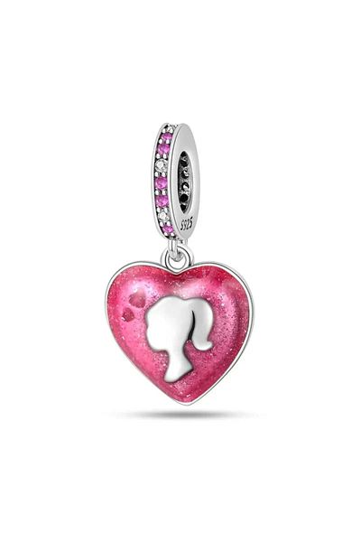 Belora Pink heart charm with female silhouette