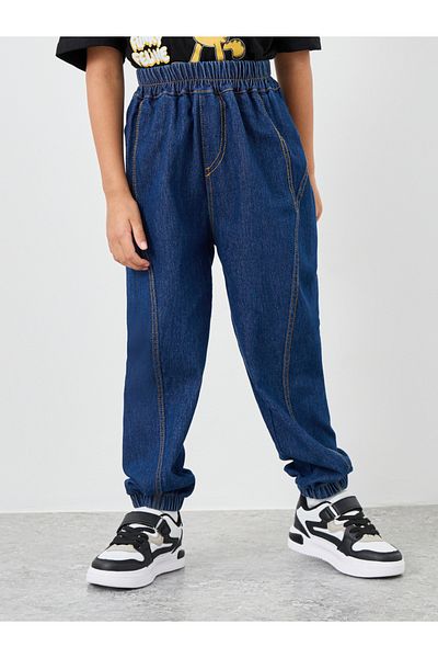 Styli Boys Dark Blue Elastic Waistband Jogger Fit Jeans