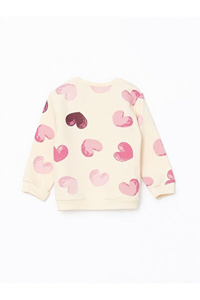 LC Waikiki Ecru Heart Printed Girl's Sweatshirt and Leggings Pants 2-Piece