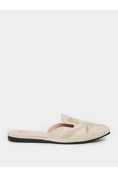 Styli Embroidered Square Toe Flat Mules