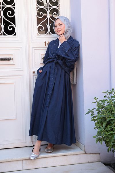 LOCCO Women's Stone Detail Tie Suit Navy Blue