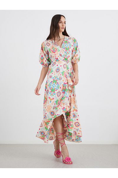 Styli All Over Print Frilled Hem Maxi Dress