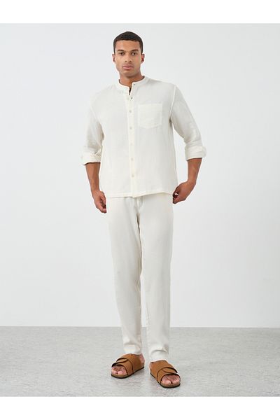 Styli Mandarin Collar Long Sleeve Relaxed Fit Shirt
