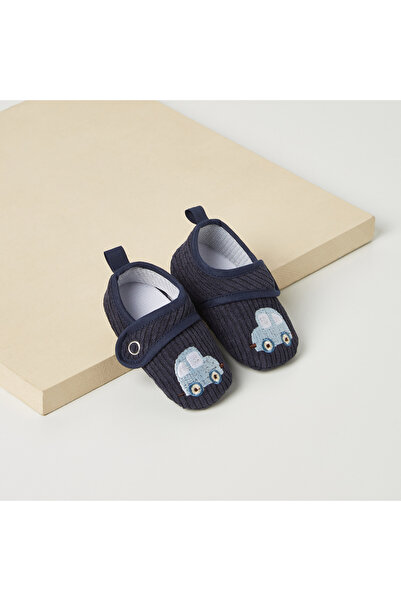 Juniors Car Embroidered Booties with Button Detail