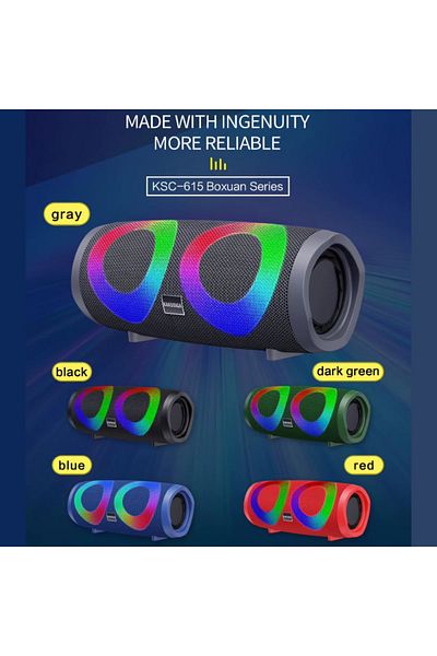 REDz Accessories Portable Speaker KSC-615, 1800mAh Battery, BT 5.0, RGB Lights, 4 Hours Playtime, Gray