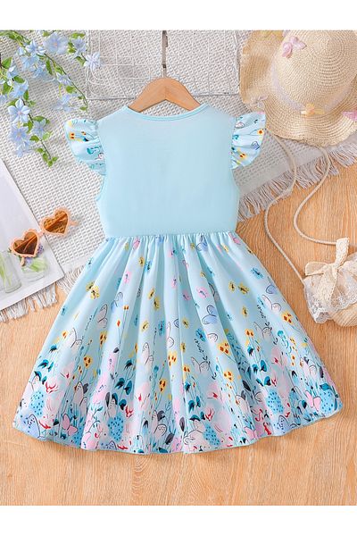 Take Two By Styli Floral Print Ruffle Hem Dress with Bow Detail