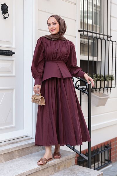 LOCCO Women's Belted Kraş Dress Burgundy