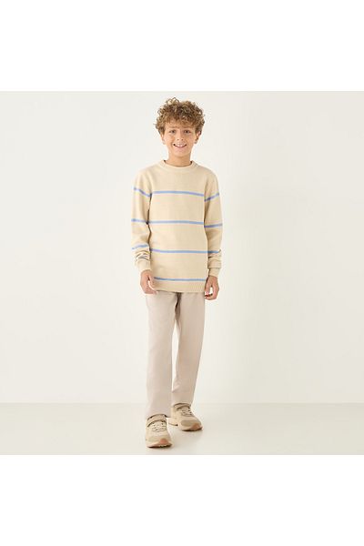 Juniors Striped Crew Neck Sweater with Long Sleeves