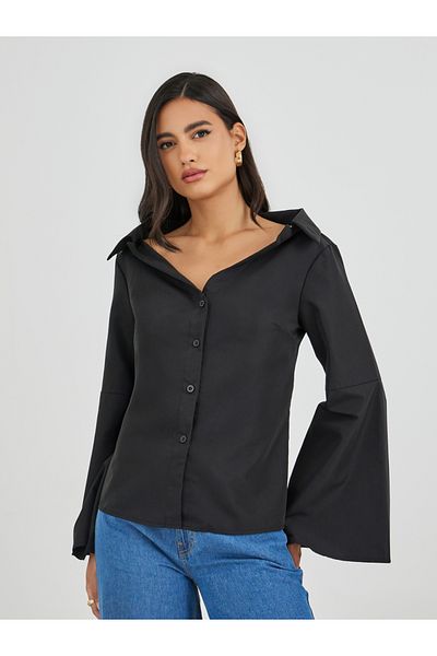 Styli Off Shoulder Button Down Shirt