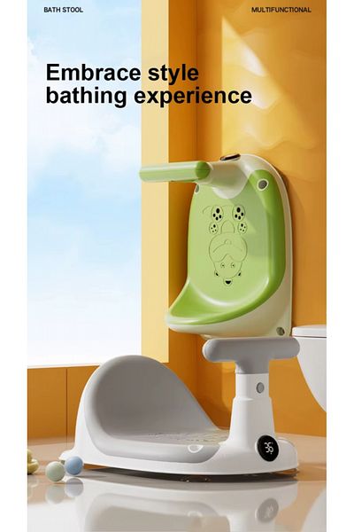 Little Mom Scaun de baie bebelusi Little Mom Green, cu spatar si ghidon de sustiere, afisaj de temperatura inte