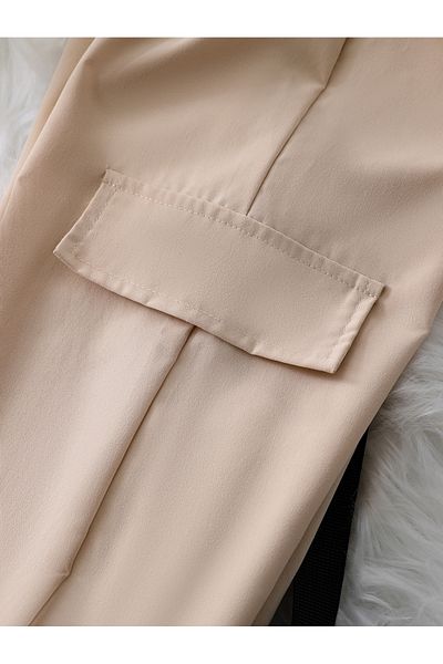 Take Two By Styli Girls Beige Cold Shoulder Top and Belted Joggers Set