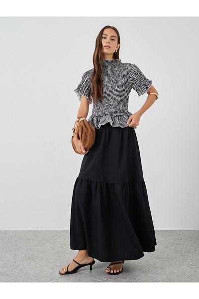 Styli Gingham Print Smocked Detail Ruffled Hem Top