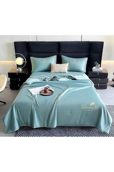 OEM Double Bedding Set with Summer Quilt, Uni, 4 Pieces, 2 Persons, 240x245cm, Turquoise
