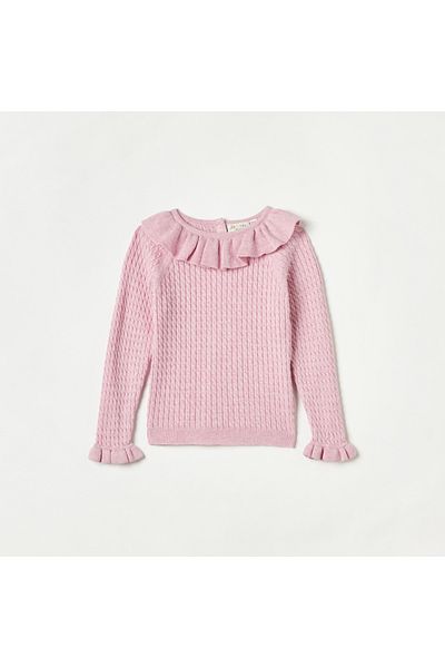 Juniors Textured Pullover with Long Sleeves and Ruffles