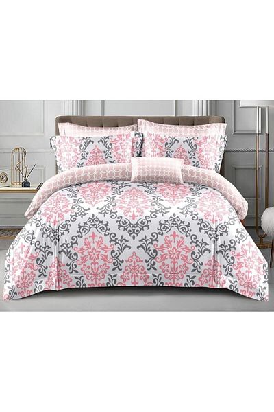 OEM Double Bed Linen Set, Two-Sided, Abstract Print, 4 Pieces, 2 Persons, 180x200cm, Satin Cotton, Gray-