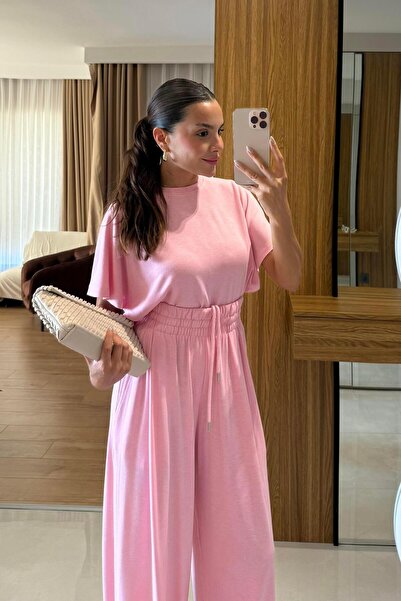 Gizem Ecemiş Jadon Pembe Panço Tshirt-Pantolon Spor Takım