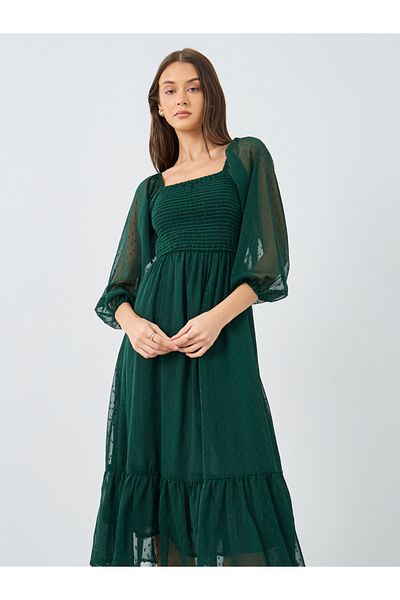 Styli Swiss Dobby Square Neck Midi Dress