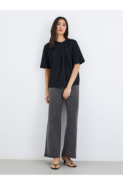 Styli Women Black Knot Neck Detail Boxy Fit T-Shirt