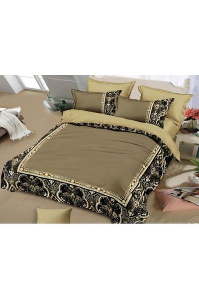 OEM Double Bedding Set, Velvet, 6 Pieces, 2 Persons, Brown-Black, 230x250cm