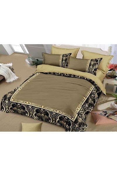 OEM Double Bedding Set, Velvet, 6 Pieces, 2 Persons, Brown-Black, 230x250cm